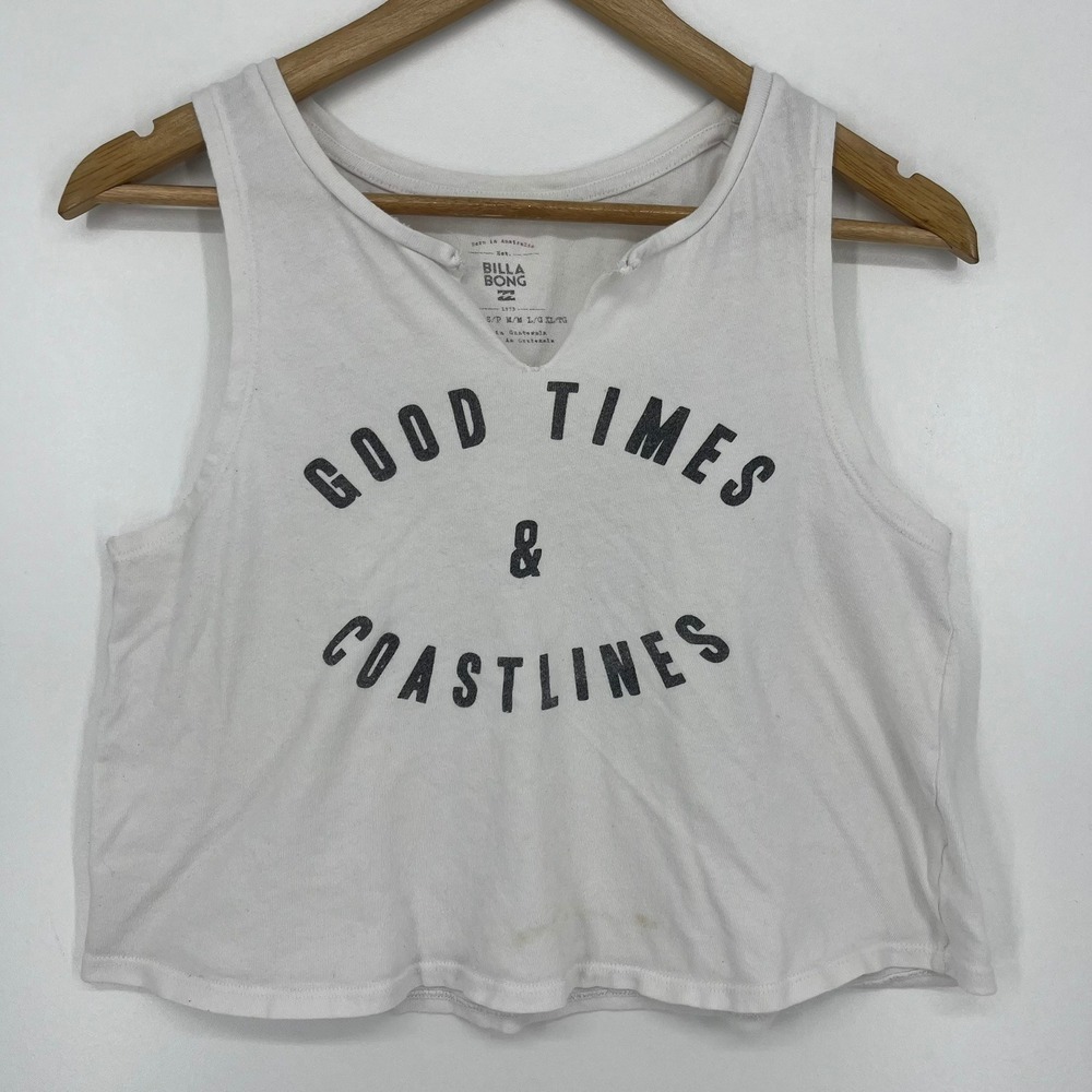 Billabong‎ Womens Good Times Coastlines Graphic Cropped Tank Top White Size XS